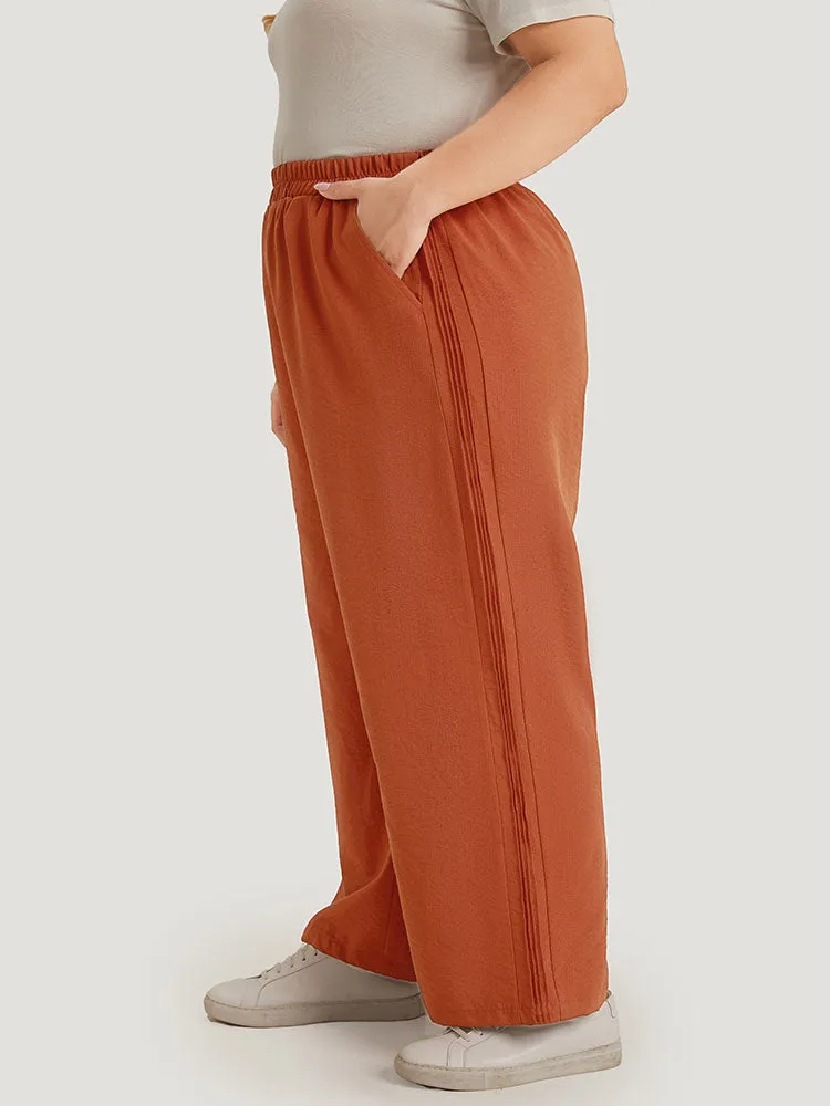 Plain Plicated Detail Pocket Elastic Waist Wide leg Pants sold by Bloomchic