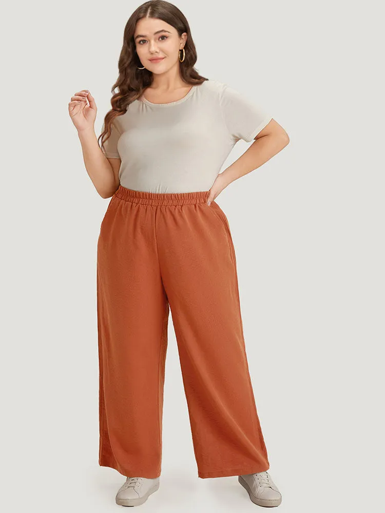 Plain Plicated Detail Pocket Elastic Waist Wide leg Pants sold by Bloomchic product image thumbnail 5