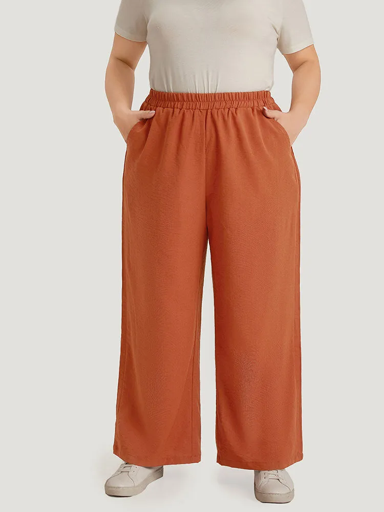 Plain Plicated Detail Pocket Elastic Waist Wide leg Pants sold by Bloomchic product image thumbnail 2