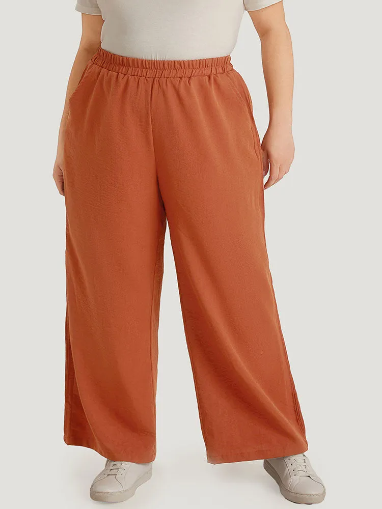 Plain Plicated Detail Pocket Elastic Waist Wide leg Pants sold by Bloomchic product image thumbnail 3