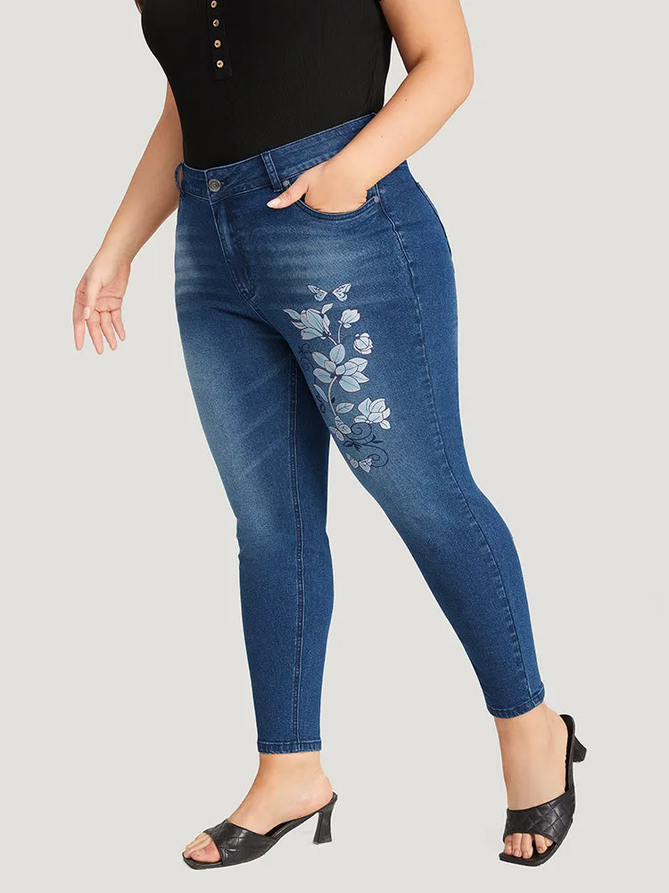 Floral Print Very Stretchy Dark Wash Jeans sold by Bloomchic product image thumbnail 3