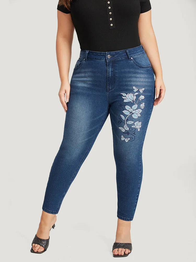 Floral Print Very Stretchy Dark Wash Jeans sold by Bloomchic product image thumbnail 4