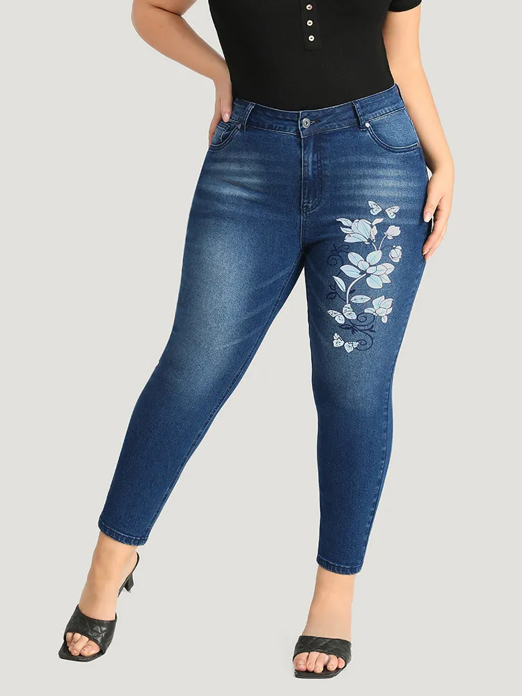 Floral Print Very Stretchy Dark Wash Jeans sold by Bloomchic