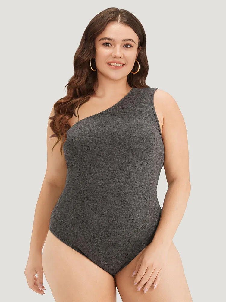 Plain One Shoulder Slightly Stretchy Bodysuit sold by Bloomchic product image thumbnail 2