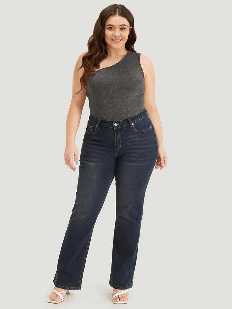 Plain One Shoulder Slightly Stretchy Bodysuit sold by Bloomchic