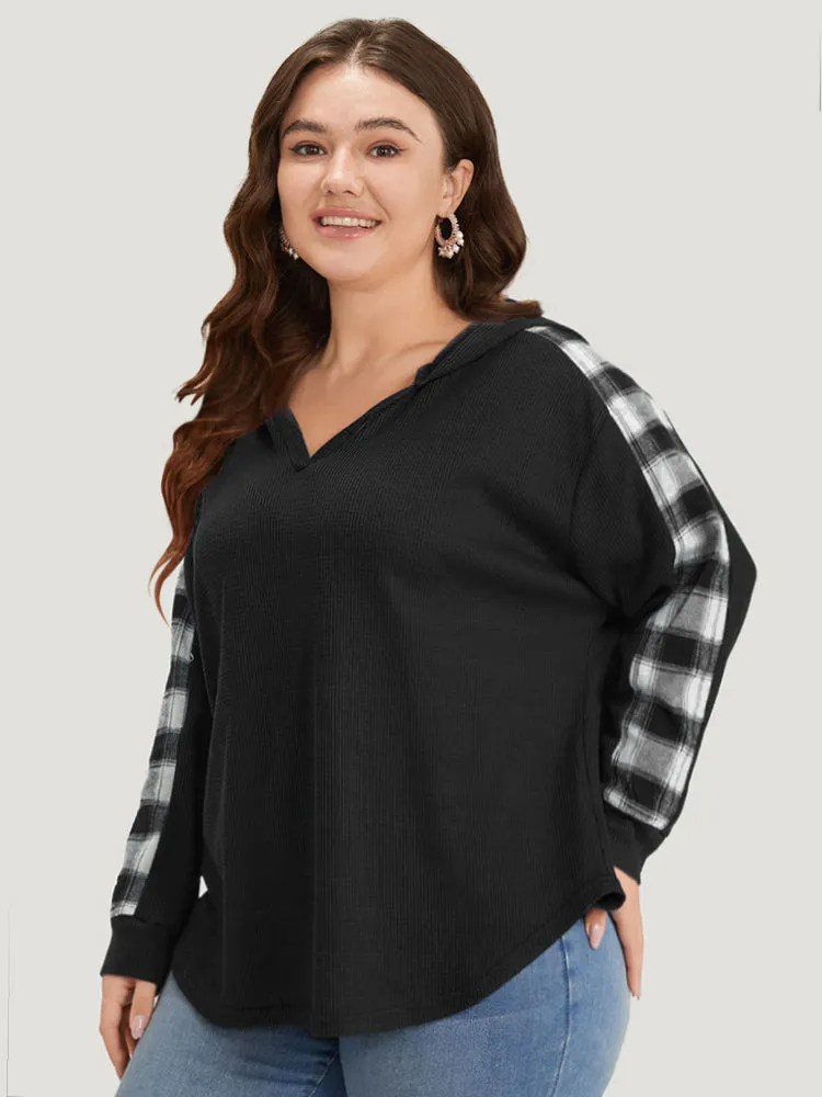 Plaid Patchwork Hooded Plisse Sweatshirt sold by Bloomchic product image thumbnail 5