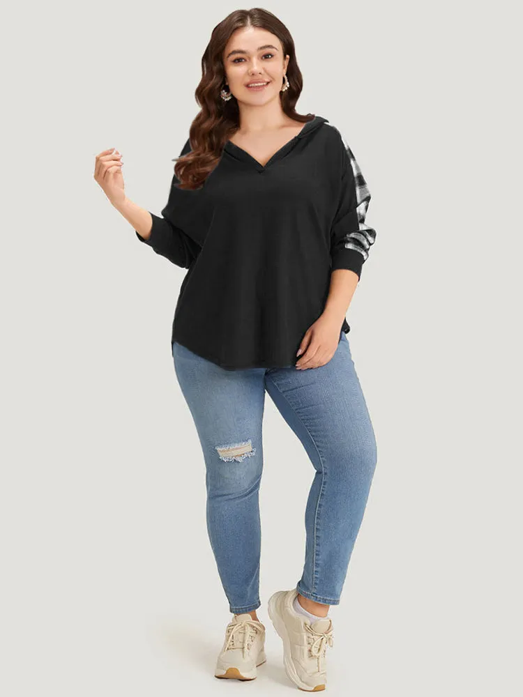 Plaid Patchwork Hooded Plisse Sweatshirt sold by Bloomchic product image thumbnail 4