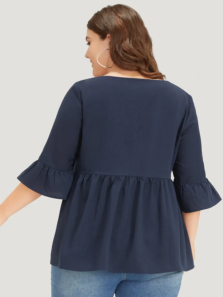 Plain Lace Up Flutter Gathered Bell Sleeve Blouse sold by Bloomchic product image thumbnail 5