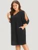 Solid Pocket Cut Out V Neck Dress sold by Bloomchic