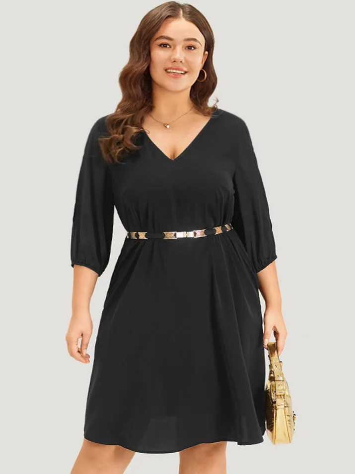 Solid Pocket Cut Out V Neck Dress sold by Bloomchic
