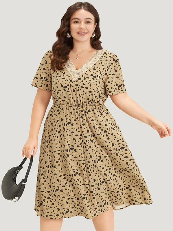 Leopard Print Patchwork Elastic Waist Pocket Dress sold by Bloomchic