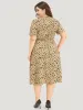 Leopard Print Patchwork Elastic Waist Pocket Dress sold by Bloomchic