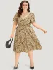 Leopard Print Patchwork Elastic Waist Pocket Dress sold by Bloomchic