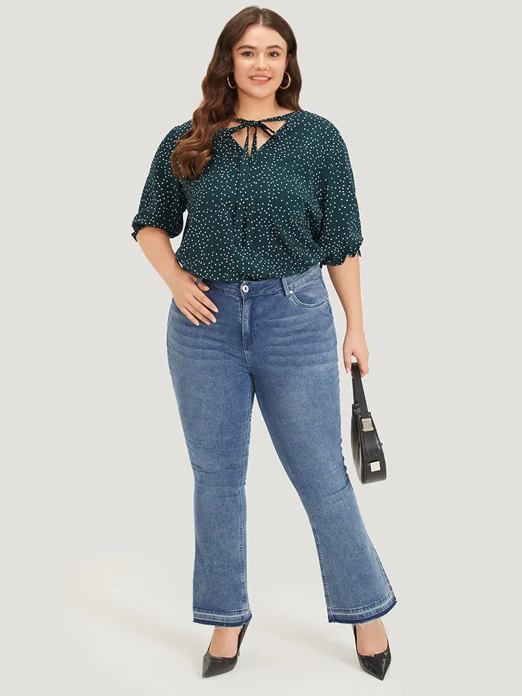 Polka Dot Knot Neck Lantern Sleeve Blouse sold by Bloomchic product image thumbnail 3