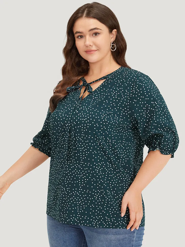 Polka Dot Knot Neck Lantern Sleeve Blouse sold by Bloomchic product image thumbnail 2