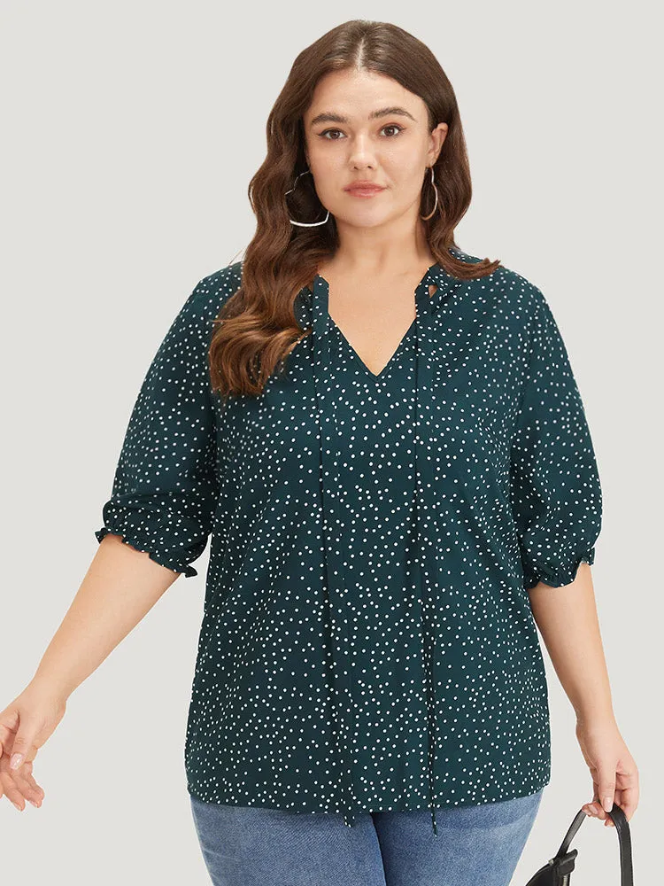 Polka Dot Knot Neck Lantern Sleeve Blouse sold by Bloomchic product image thumbnail 5