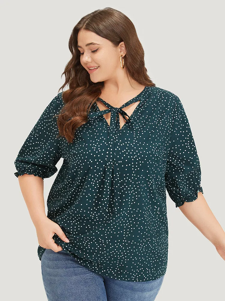 Polka Dot Knot Neck Lantern Sleeve Blouse sold by Bloomchic product image thumbnail 4