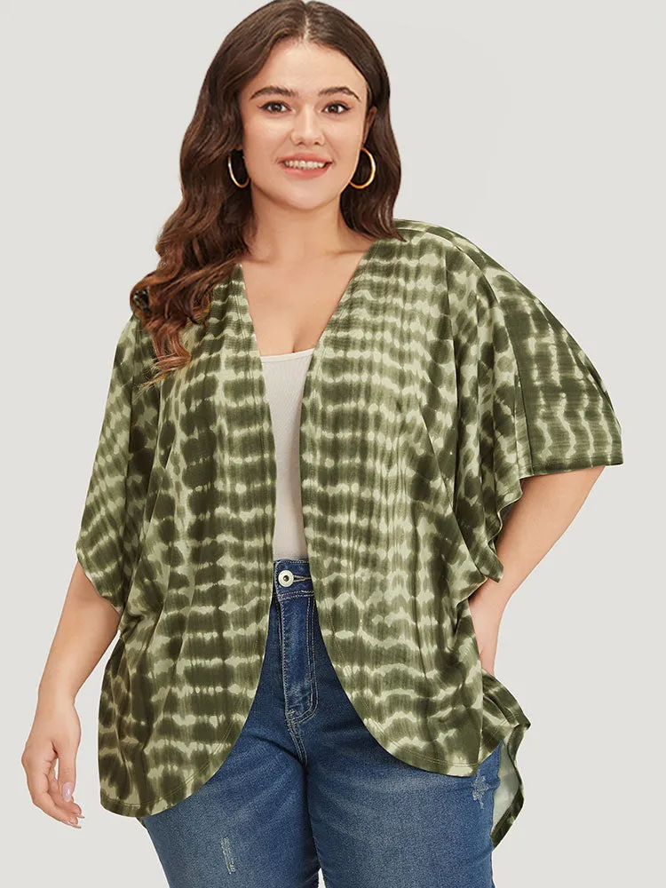 Tie Dye Ruffle Sleeve Asymmetrical Hem Kimono sold by Bloomchic