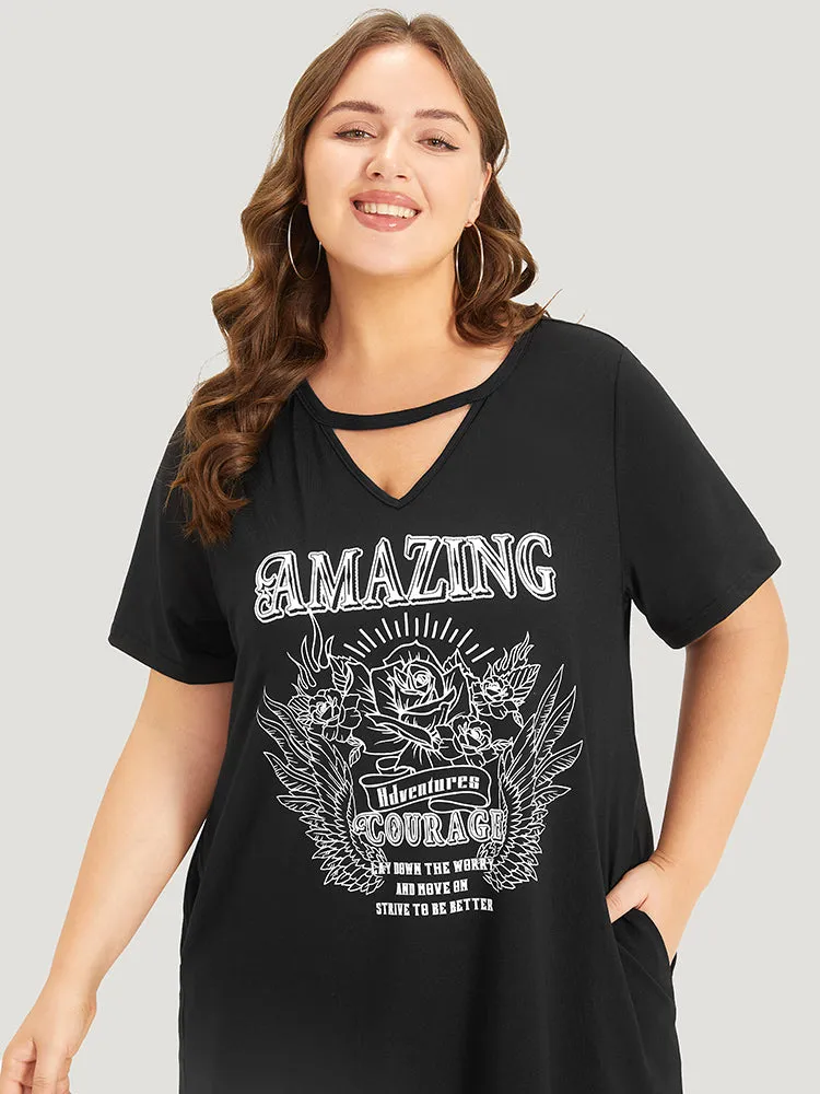 Graphic & Letter Print Pocket Cut Out Dress sold by Bloomchic product image thumbnail 5