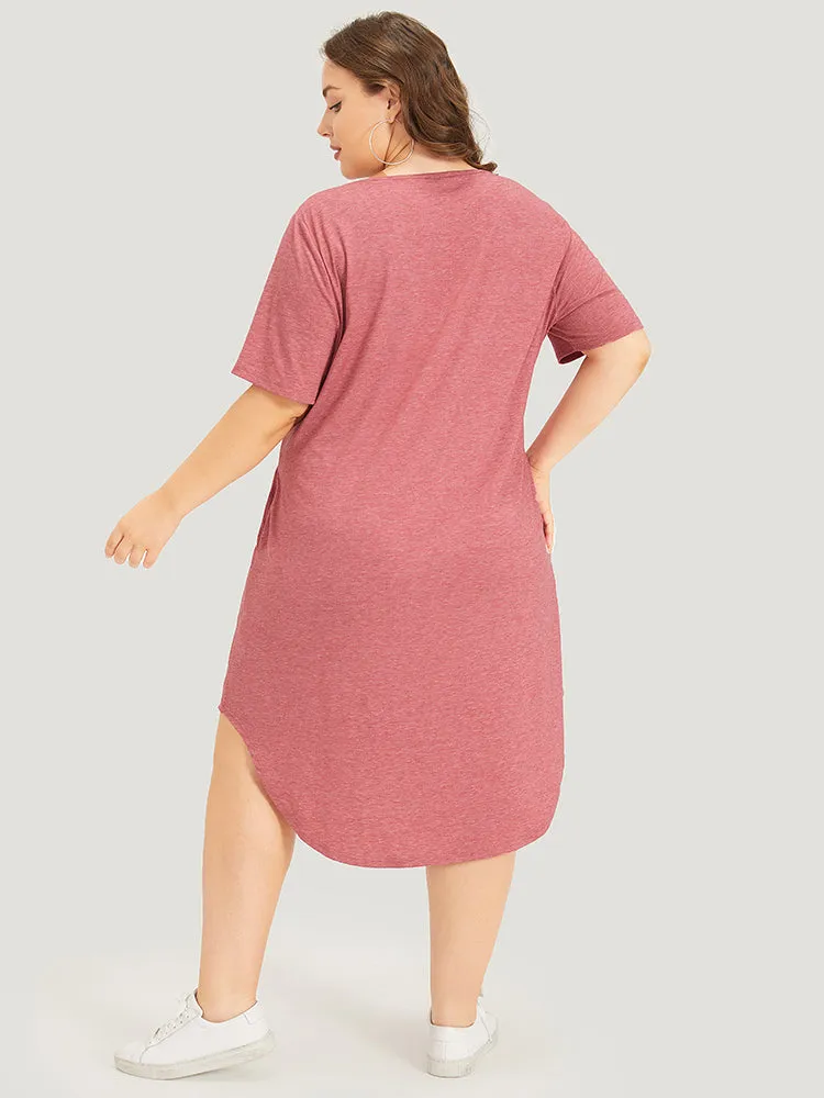 Supersoft Essentials Letter & Floral Print V Neck Curved Hem Dress sold by Bloomchic product image thumbnail 3