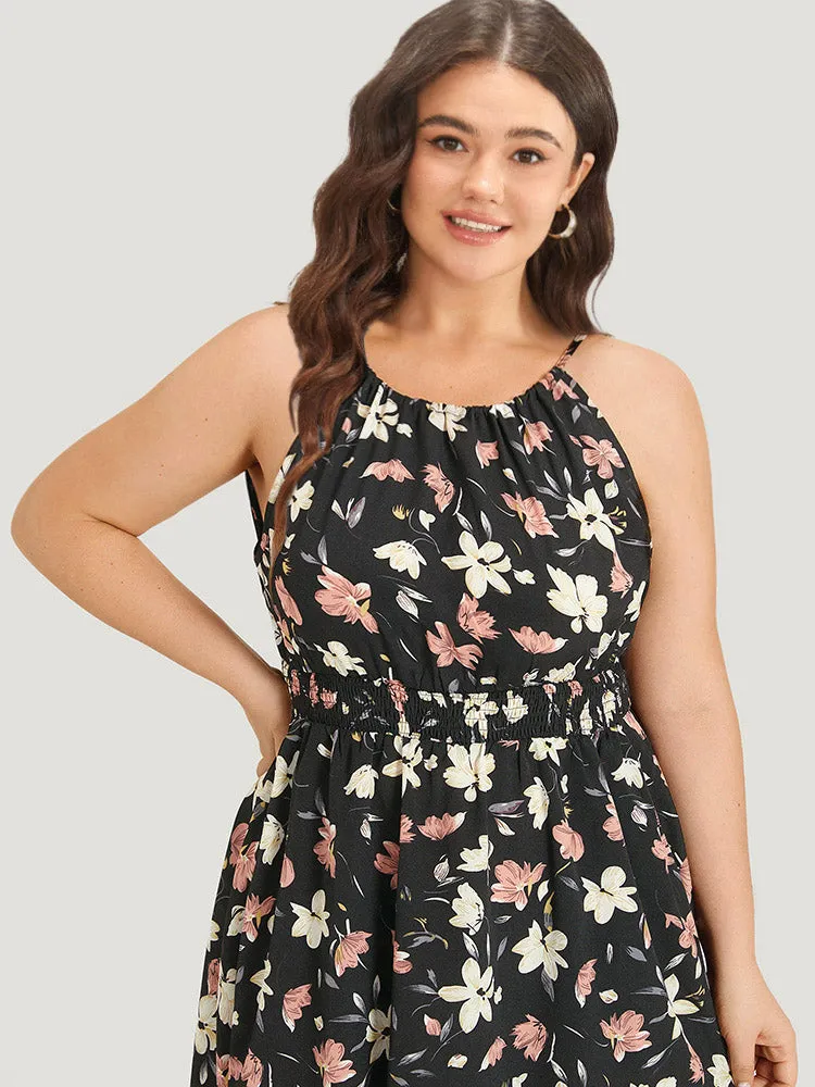Floral Print Halter Shirred Pocket Ruffle Hem Dress sold by Bloomchic product image thumbnail 5