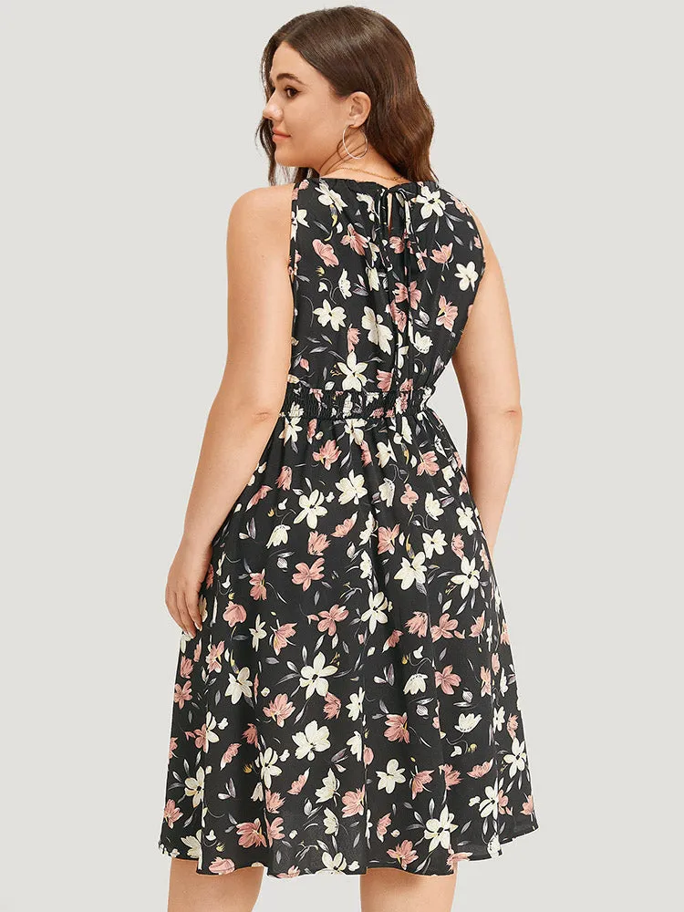 Floral Print Halter Shirred Pocket Ruffle Hem Dress sold by Bloomchic product image thumbnail 2