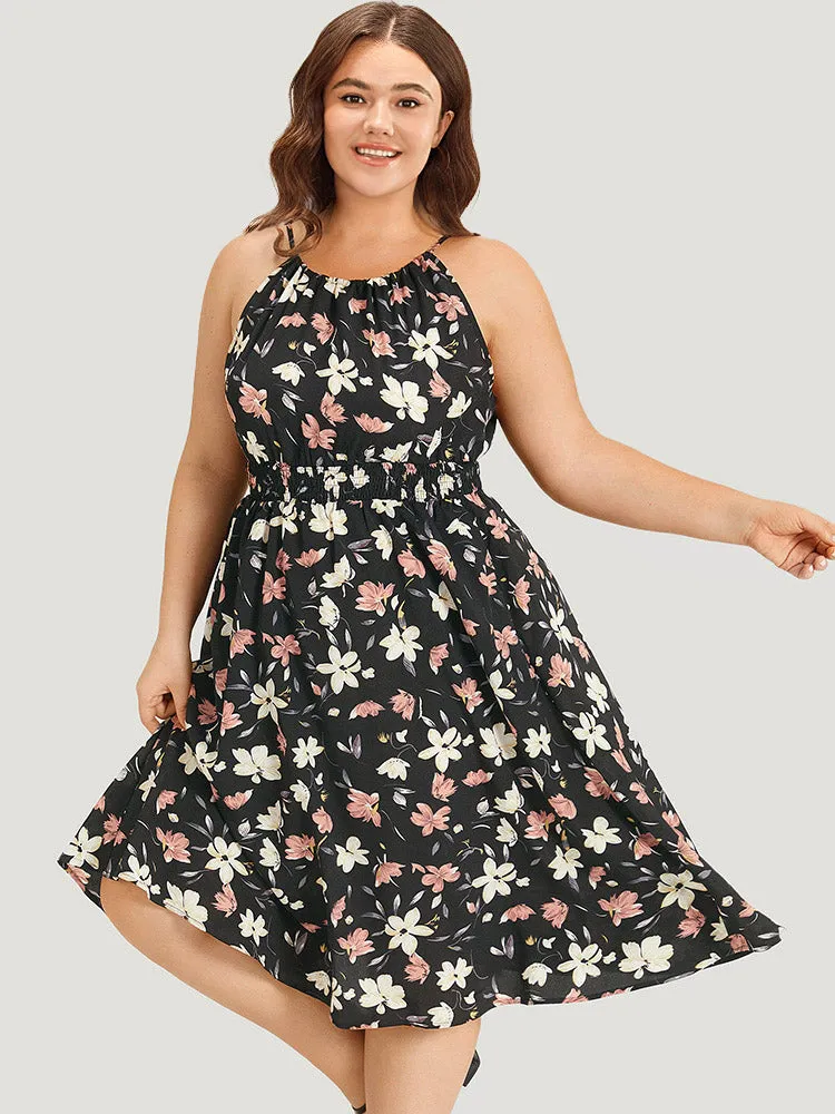 Floral Print Halter Shirred Pocket Ruffle Hem Dress sold by Bloomchic product image thumbnail 3