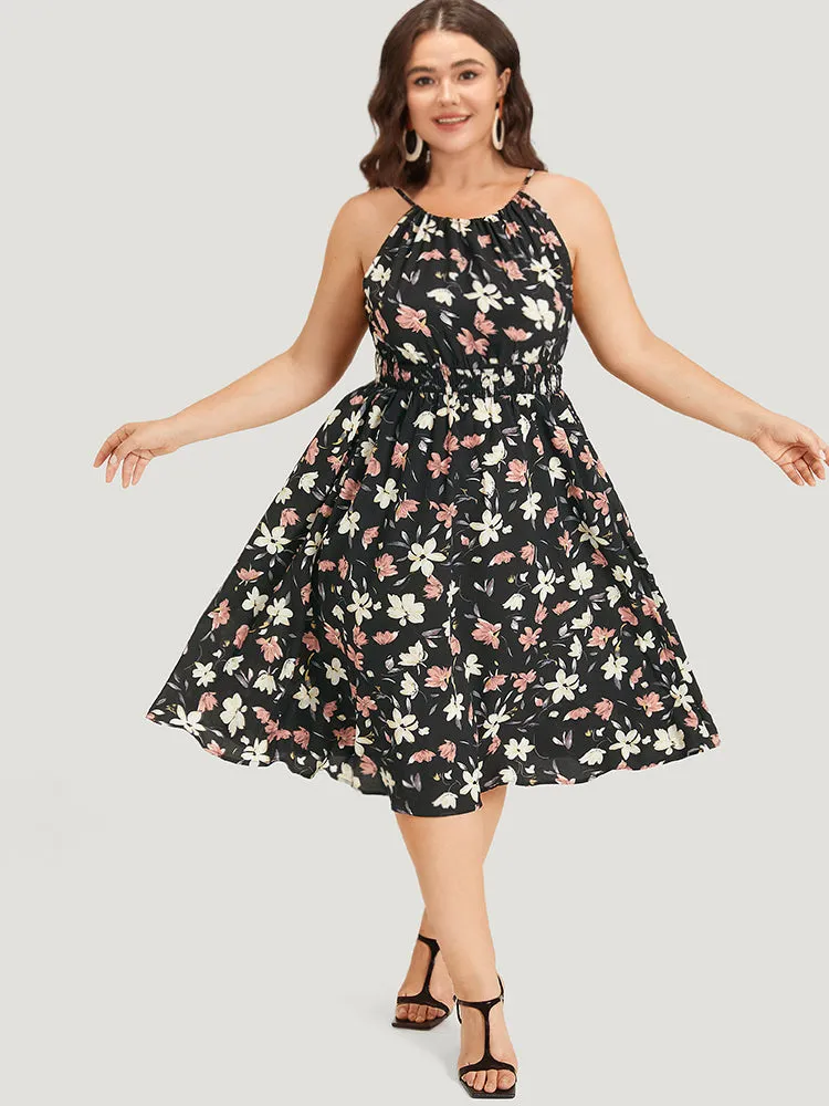 Floral Print Halter Shirred Pocket Ruffle Hem Dress sold by Bloomchic product image thumbnail 4