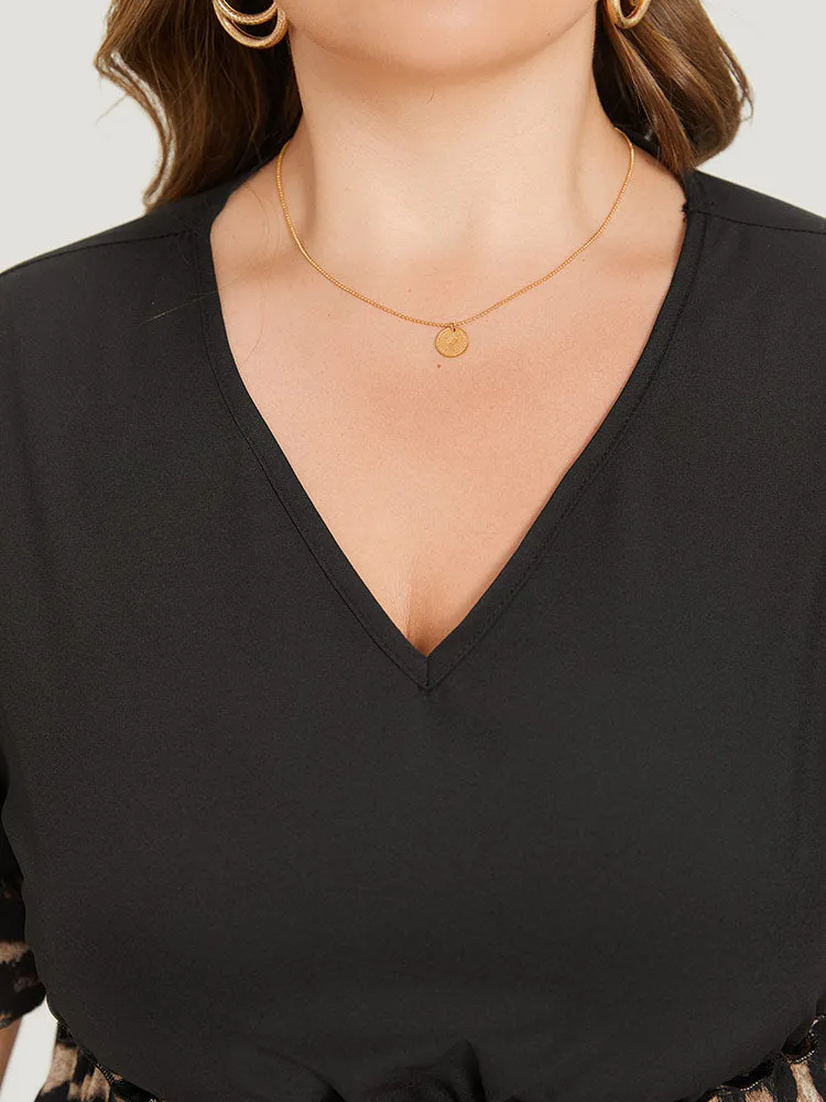 Leopard Print Patchwork V Neck Bell Sleeve Dress sold by Bloomchic product image thumbnail 5