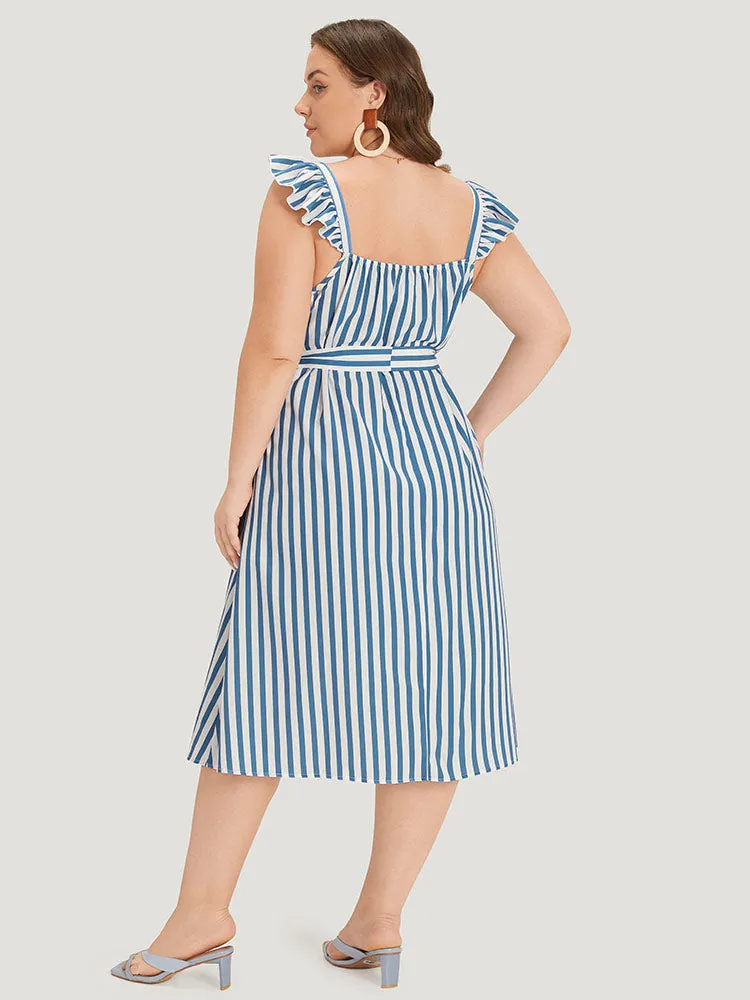 Striped Ruffle Trim Button Detail Belted Dress sold by Bloomchic product image thumbnail 2