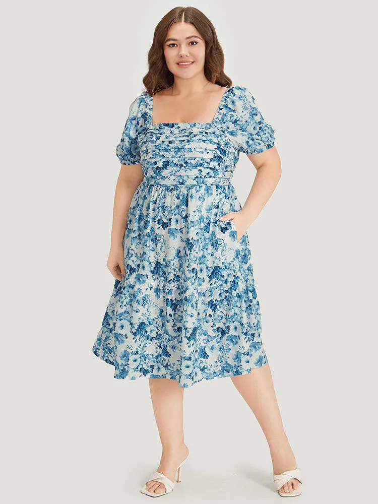 Batik Plicated Detail Square Neck Puff Sleeve Dress sold by Bloomchic product image thumbnail 3