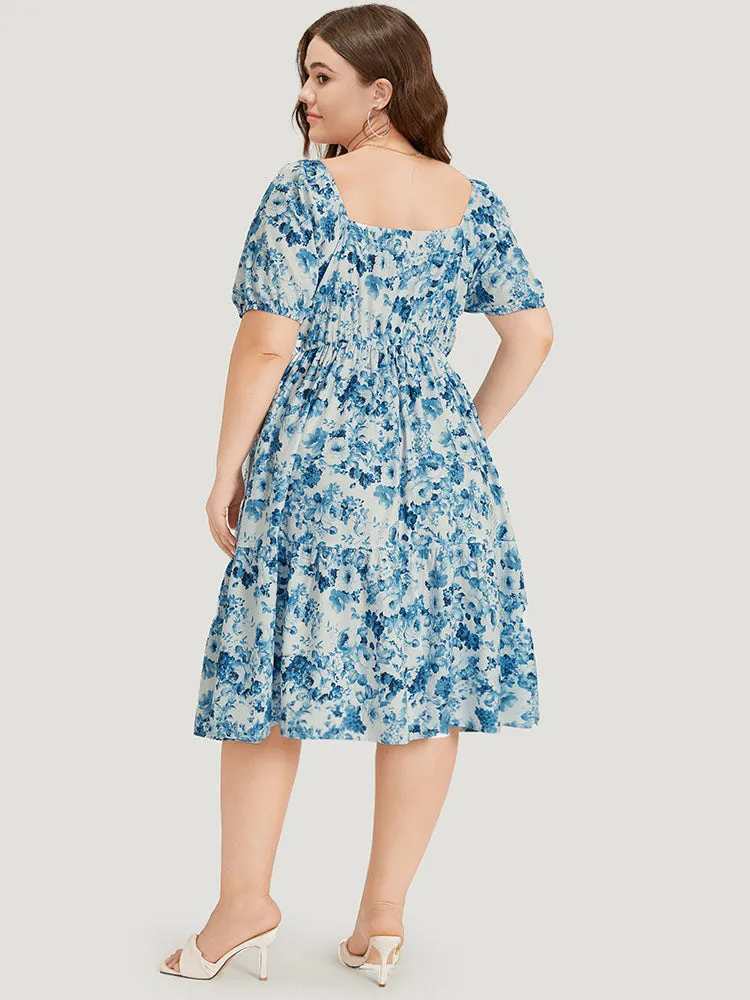 Batik Plicated Detail Square Neck Puff Sleeve Dress sold by Bloomchic product image thumbnail 2