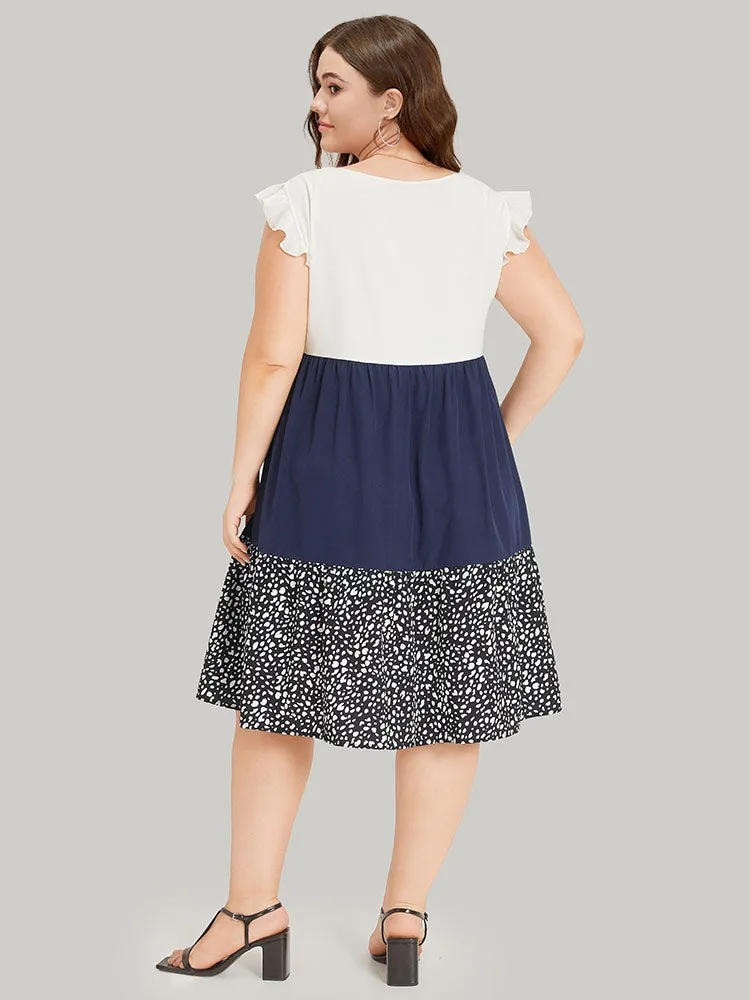 Leopard Print Patchwork Ruffle Cap Sleeve Keyhole Dress sold by Bloomchic product image thumbnail 2