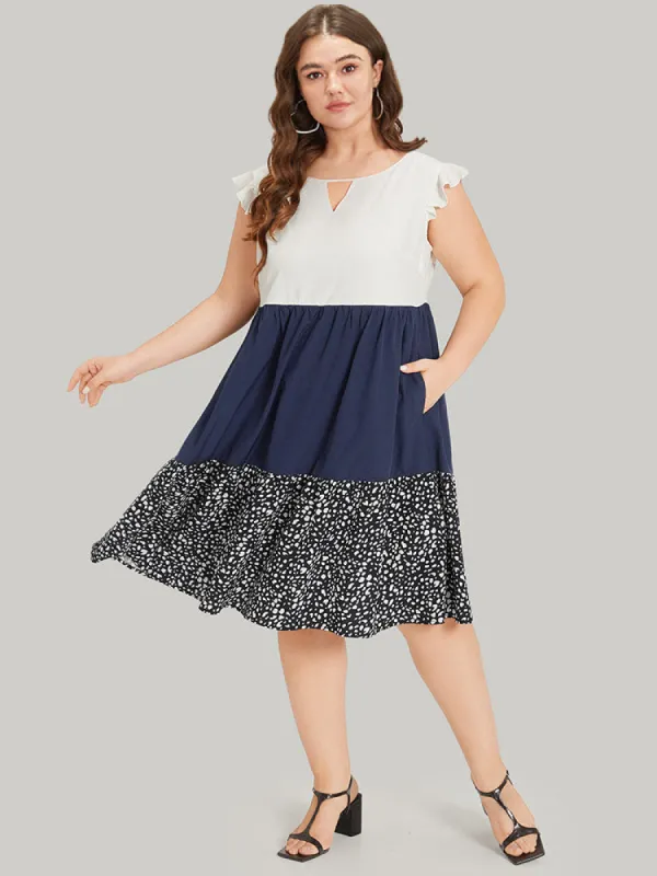 Leopard Print Patchwork Ruffle Cap Sleeve Keyhole Dress sold by Bloomchic