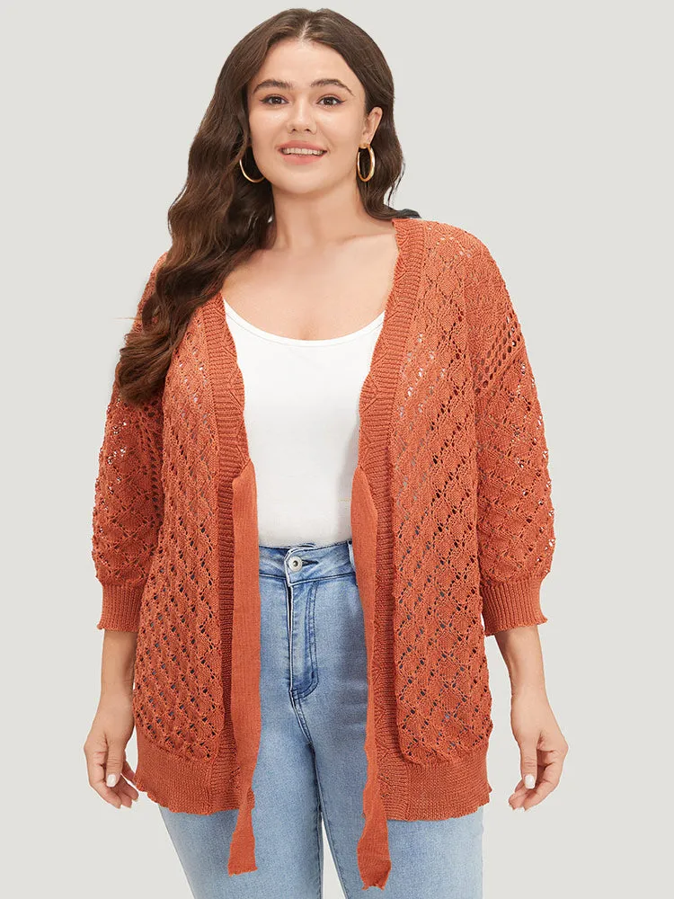 Solid Hollow Out Ties Front Elastic Cuffs Cardigan sold by Bloomchic product image thumbnail 3