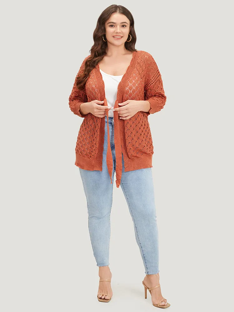 Solid Hollow Out Ties Front Elastic Cuffs Cardigan sold by Bloomchic product image thumbnail 4