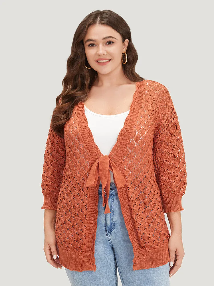 Solid Hollow Out Ties Front Elastic Cuffs Cardigan sold by Bloomchic