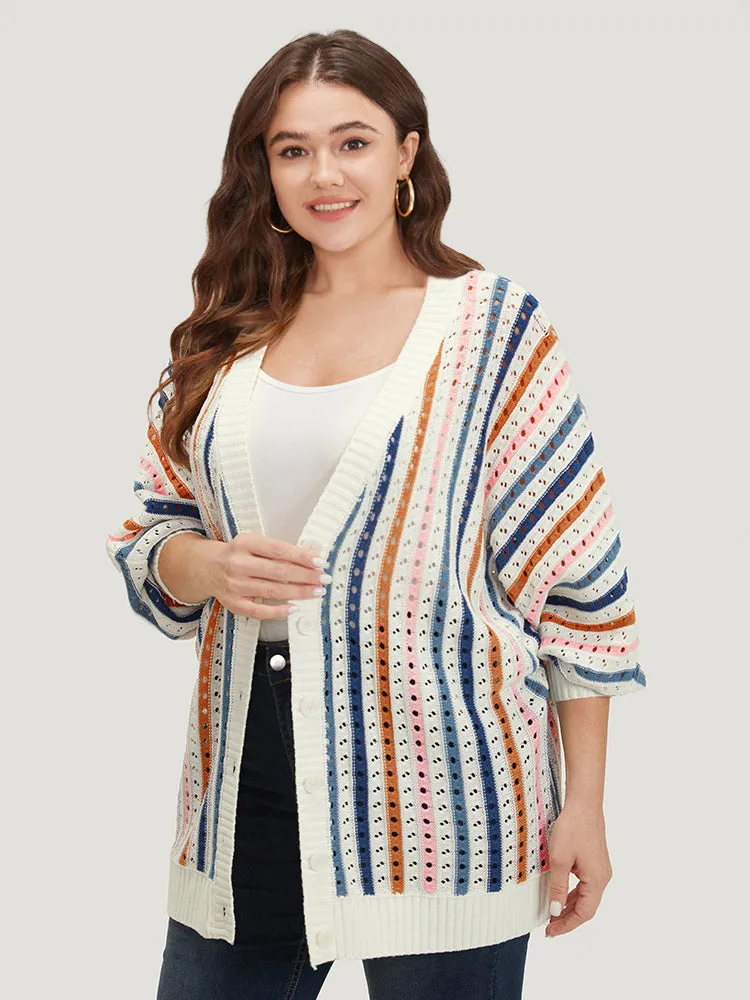 Rainbow Striped Button Through Eyelet Cardigan sold by Bloomchic product image thumbnail 3