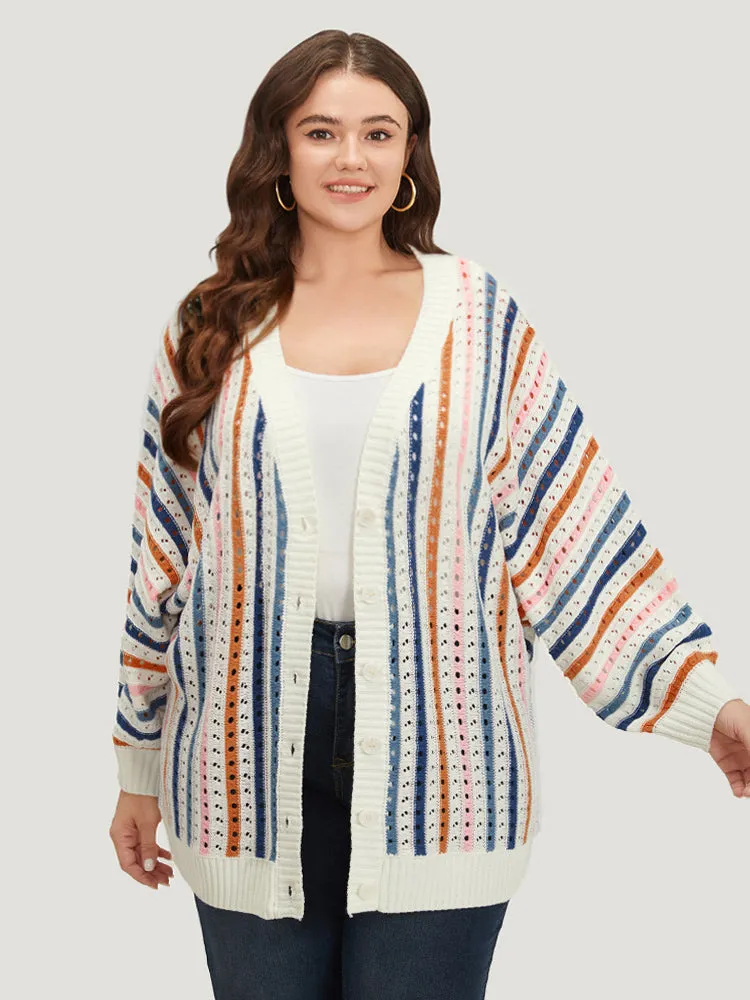 Rainbow Striped Button Through Eyelet Cardigan sold by Bloomchic
