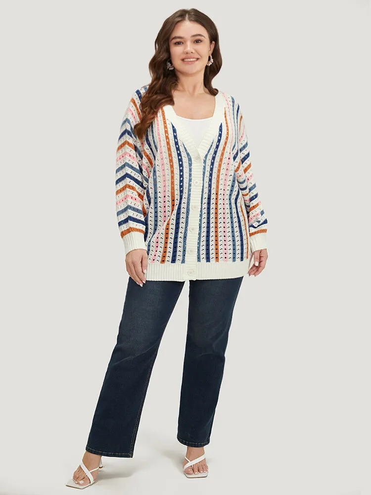 Rainbow Striped Button Through Eyelet Cardigan sold by Bloomchic product image thumbnail 4