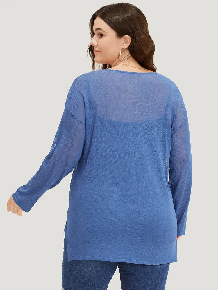 Solid High Low Hem Drop Shoulder Split Side Pullover sold by Bloomchic product image thumbnail 2
