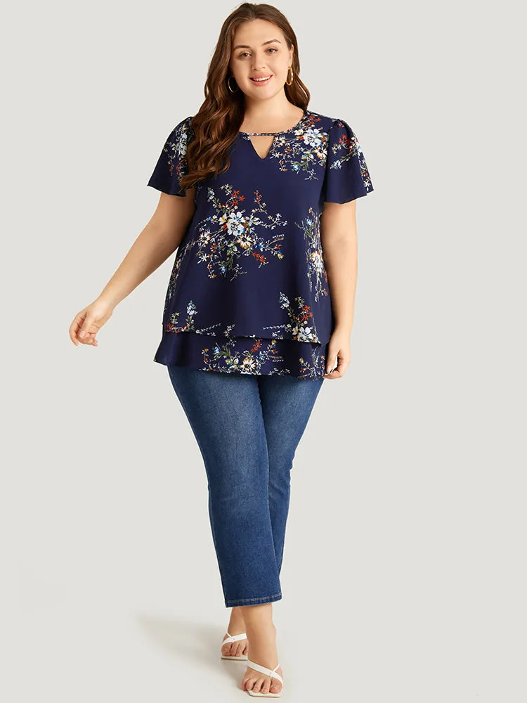 Floral Print Keyhole Flutter Sleeve Blouse sold by Bloomchic product image thumbnail 3