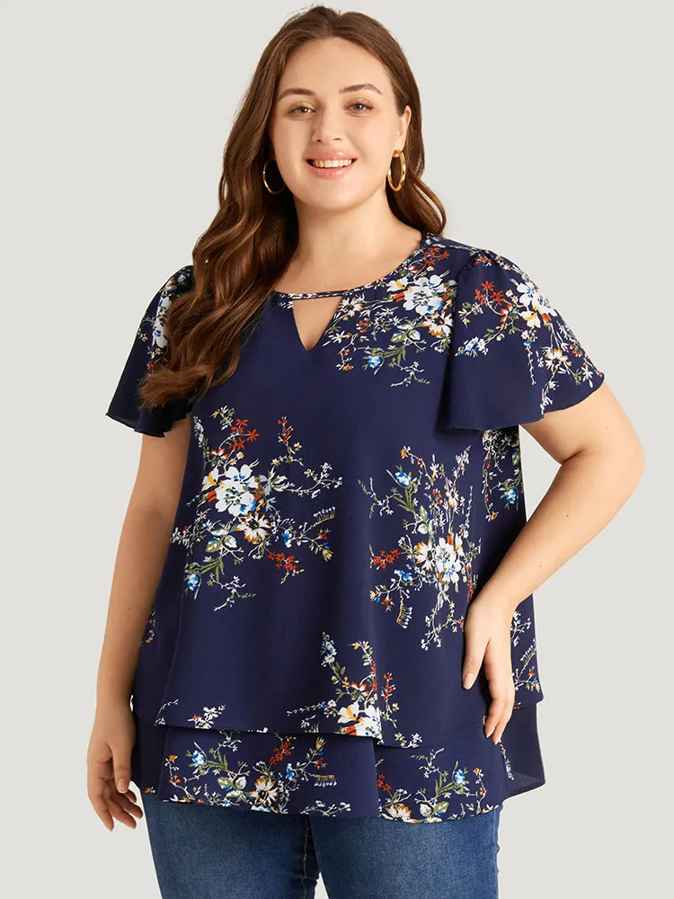 Floral Print Keyhole Flutter Sleeve Blouse sold by Bloomchic product image thumbnail 4