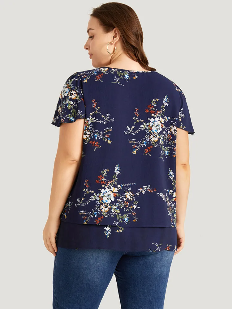 Floral Print Keyhole Flutter Sleeve Blouse sold by Bloomchic product image thumbnail 5