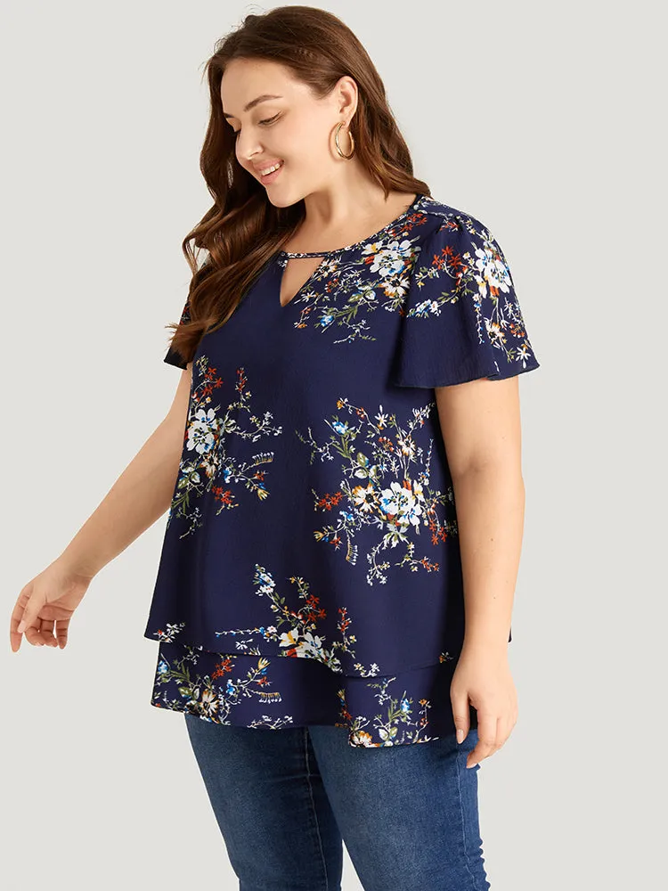 Floral Print Keyhole Flutter Sleeve Blouse sold by Bloomchic product image thumbnail 2