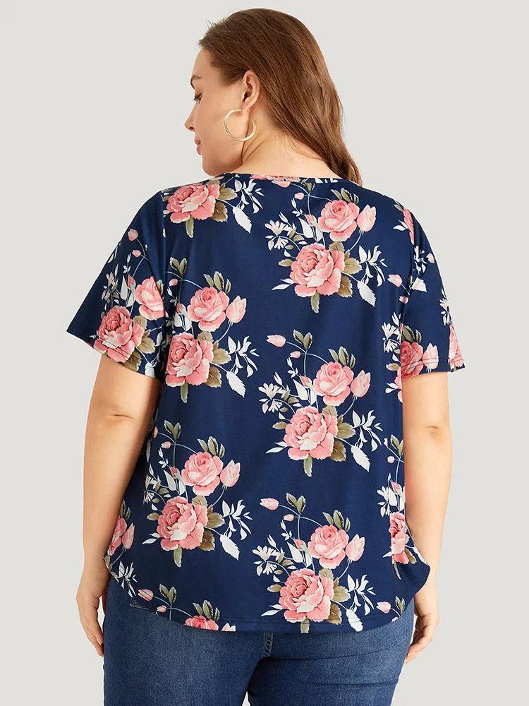 Floral Print Button Up Flutter Gathered T-shirt sold by Bloomchic product image thumbnail 2