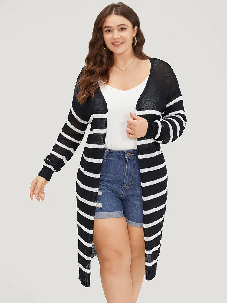 Striped Open Front Elastic Cuffs Drop Shoulder Cardigan sold by Bloomchic product image thumbnail 3