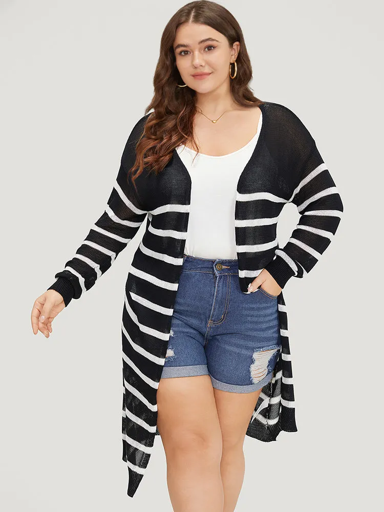 Striped Open Front Elastic Cuffs Drop Shoulder Cardigan sold by Bloomchic product image thumbnail 4