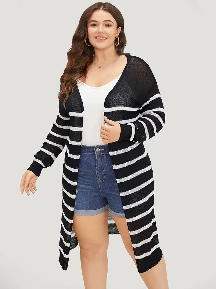 Striped Open Front Elastic Cuffs Drop Shoulder Cardigan sold by Bloomchic