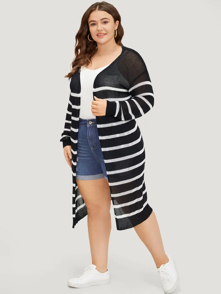 Striped Open Front Elastic Cuffs Drop Shoulder Cardigan sold by Bloomchic product image thumbnail 5